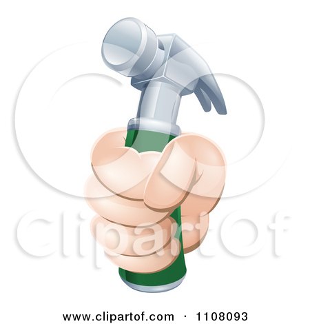 Clipart Hand Holding A Hammer With A Green Handle - Royalty Free Vector Illustration by AtStockIllustration