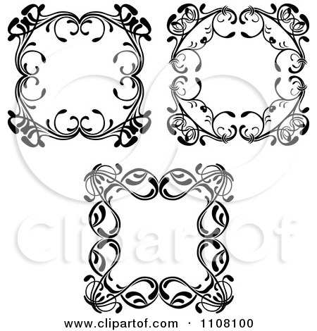 Clipart Black And White Ornate Floral Frames - Royalty Free Vector Illustration by Vector Tradition SM