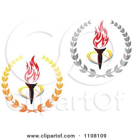 Clipart Olympic Torches With In Laurels - Royalty Free Vector Illustration by Vector Tradition SM