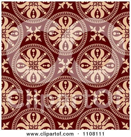 Clipart Seamless Tan And Maroon Floral Circle Pattern - Royalty Free Vector Illustration by Vector Tradition SM