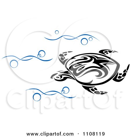 Clipart Tribal Sea Turtle Swimming In Blue Waves - Royalty Free Vector Illustration by Vector Tradition SM