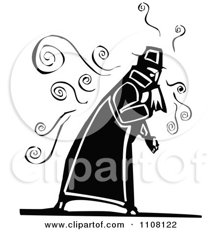 Clipart Sick Old Man Coughing Black And White Woodcut - Royalty Free Vector Illustration by xunantunich