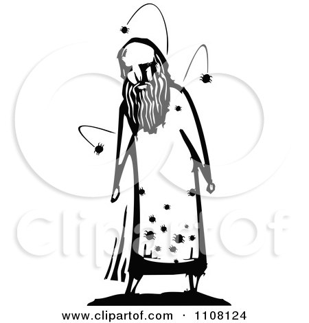 Clipart Man Infested With Bugs Black And White Woodcut - Royalty Free Vector Illustration by xunantunich