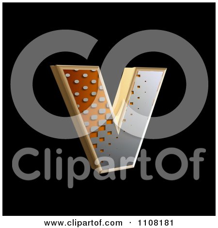 Clipart 3d Halftone Lowercase Letter V On Black - Royalty Free Illustration by chrisroll