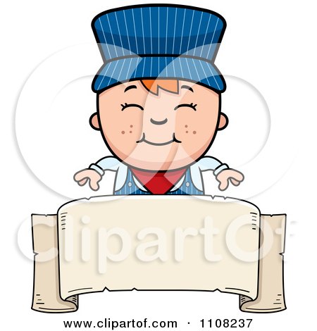 Clipart Happy Red Haired Train Engineer Boy Over A Blank Banner - Royalty Free Vector Illustration by Cory Thoman