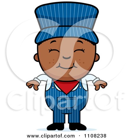 Clipart Happy Black Train Engineer Boy - Royalty Free Vector Illustration by Cory Thoman