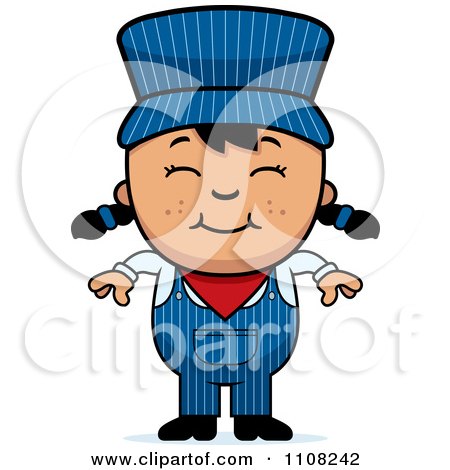Clipart Happy Asian Train Engineer Girl - Royalty Free Vector Illustration by Cory Thoman