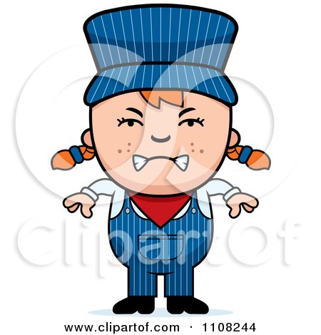 Clipart Angry Red Haired Train Engineer Girl - Royalty Free Vector Illustration by Cory Thoman