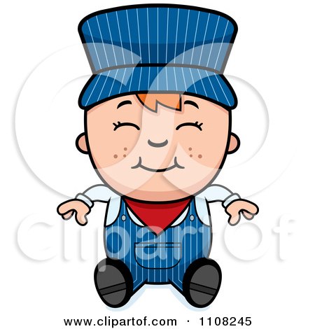 Clipart Happy Red Haired Train Engineer Boy Sitting - Royalty Free Vector Illustration by Cory Thoman
