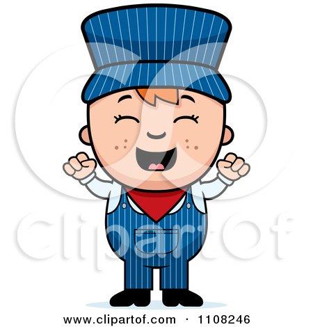 Clipart Happy Red Haired Train Engineer Boy Cheering - Royalty Free Vector Illustration by Cory Thoman