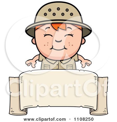 Clipart Happy Red Haired Safari Boy Over A Blank Banner - Royalty Free Vector Illustration by Cory Thoman