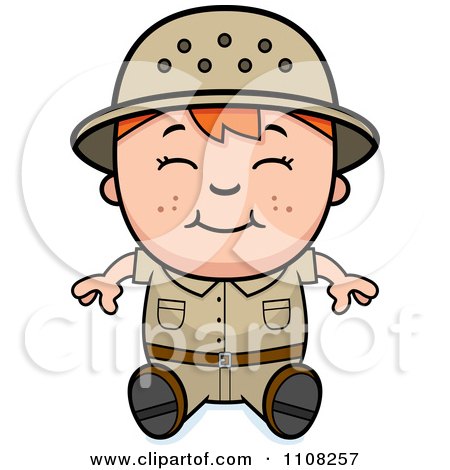 Clipart Happy Red Haired Safari Boy Sitting - Royalty Free Vector Illustration by Cory Thoman