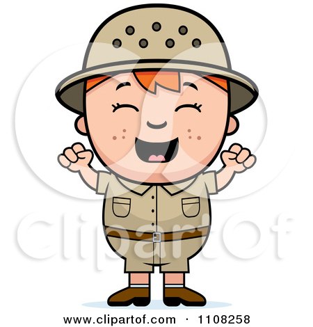 Clipart Happy Red Haired Safari Boy Cheering - Royalty Free Vector Illustration by Cory Thoman