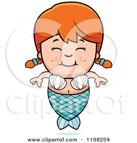 Clipart Happy Red Haired Mermaid Girl - Royalty Free Vector Illustration by Cory Thoman
