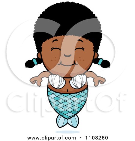 Clipart Happy Black Mermaid Girl - Royalty Free Vector Illustration by Cory Thoman
