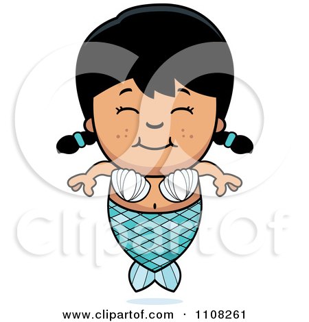 Clipart Happy Asian Mermaid Girl - Royalty Free Vector Illustration by Cory Thoman