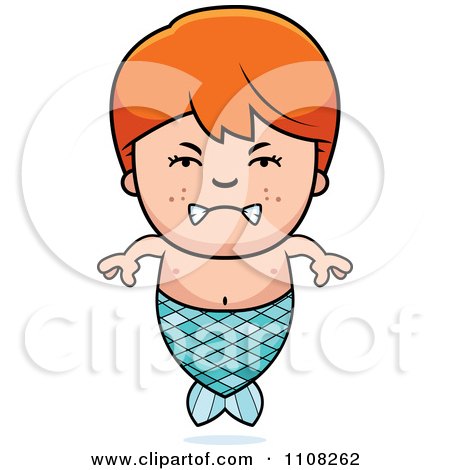 Clipart Angry Red Haired Mermaid Boy - Royalty Free Vector Illustration by Cory Thoman