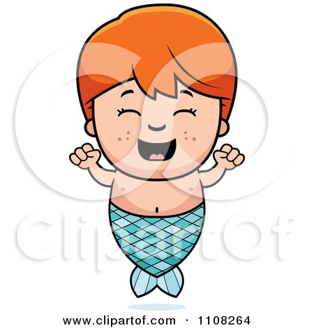 Clipart Happy Red Haired Mermaid Boy Cheering - Royalty Free Vector Illustration by Cory Thoman