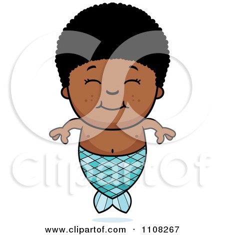 Clipart Happy Black Mermaid Boy - Royalty Free Vector Illustration by Cory Thoman