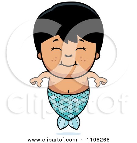 Clipart Happy Asian Mermaid Boy - Royalty Free Vector Illustration by Cory Thoman