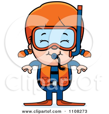 Clipart Happy Red Haired Scuba Girl - Royalty Free Vector Illustration by Cory Thoman