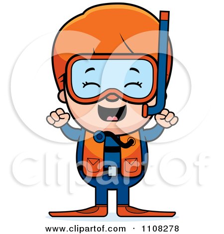 Clipart Happy Red Haired Scuba Boy Cheering - Royalty Free Vector Illustration by Cory Thoman