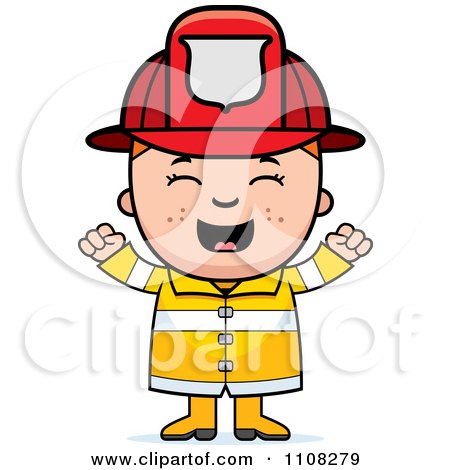 Clipart Happy Fire Fighter Boy Cheering - Royalty Free Vector Illustration by Cory Thoman