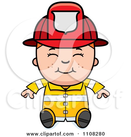 Clipart Happy Fire Fighter Boy Sitting - Royalty Free Vector Illustration by Cory Thoman
