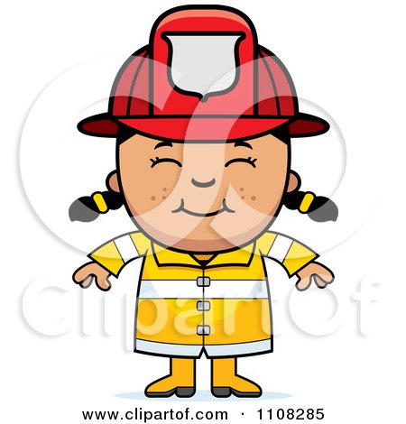 Clipart Happy Asian Fire Fighter Girl - Royalty Free Vector Illustration by Cory Thoman