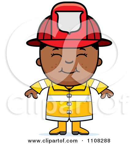 Clipart Happy Black Fire Fighter Boy - Royalty Free Vector Illustration by Cory Thoman