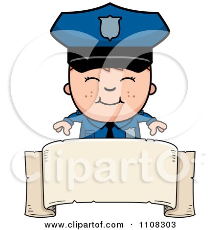 Clipart Happy Police Boy Over A Banner - Royalty Free Vector Illustration by Cory Thoman