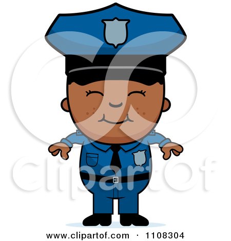 Clipart Happy Black Police Boy - Royalty Free Vector Illustration by Cory Thoman