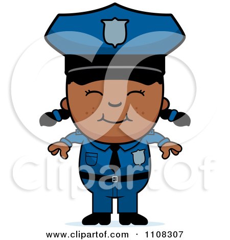 Clipart Happy Black Police Girl - Royalty Free Vector Illustration by Cory Thoman
