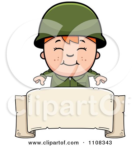 Clipart Happy Red Haired Army Boy Over A Blank Banner - Royalty Free Vector Illustration by Cory Thoman