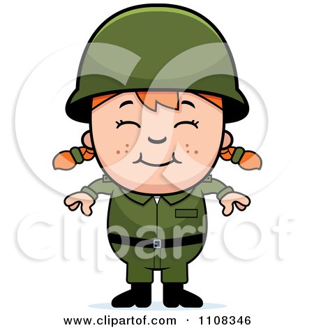 Clipart Happy Red Haired Army Girl - Royalty Free Vector Illustration by Cory Thoman