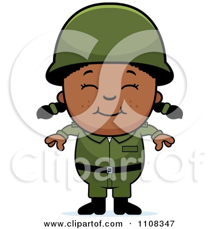 Clipart Happy Black Army Girl - Royalty Free Vector Illustration by Cory Thoman
