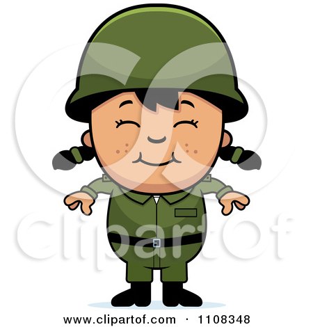 Clipart Happy Asian Army Girl - Royalty Free Vector Illustration by Cory Thoman