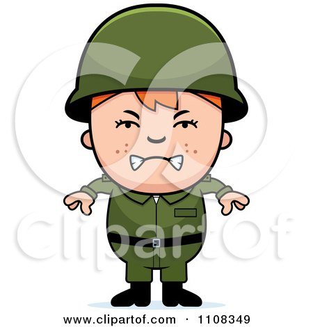 Clipart Angry Red Haired Army Boy Over A Blank Banner - Royalty Free Vector Illustration by Cory Thoman