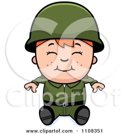 Clipart Happy Red Haired Army Boy Sitting - Royalty Free Vector Illustration by Cory Thoman