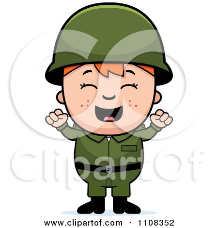 Clipart Happy Red Haired Army Boy Cheering - Royalty Free Vector Illustration by Cory Thoman