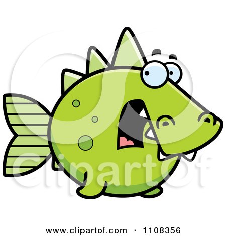 Clipart Scared Green Dino Fish - Royalty Free Vector Illustration by Cory Thoman