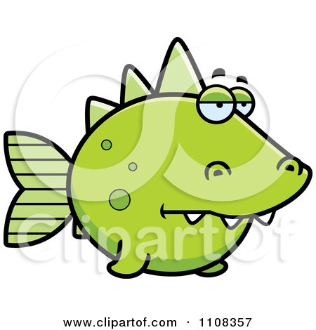 Clipart Bored Green Dino Fish - Royalty Free Vector Illustration by Cory Thoman