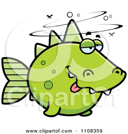 Clipart Drunk Green Dino Fish - Royalty Free Vector Illustration by Cory Thoman