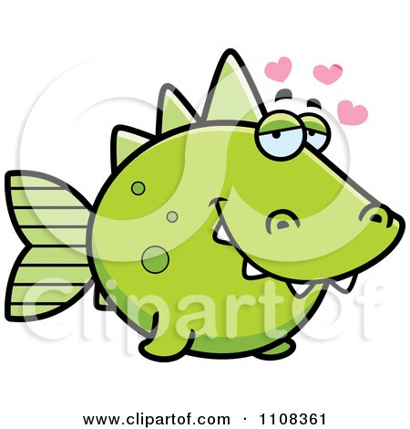 Clipart Amorous Green Dino Fish - Royalty Free Vector Illustration by Cory Thoman