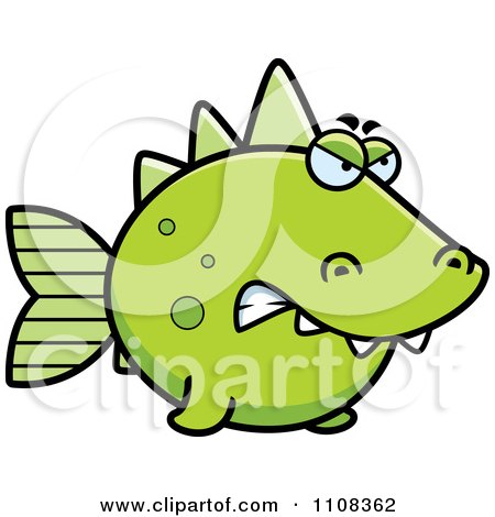 Clipart Angry Green Dino Fish - Royalty Free Vector Illustration by Cory Thoman