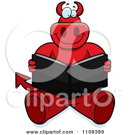 Clipart Big Red Devil Sitting And Reading - Royalty Free Vector Illustration by Cory Thoman