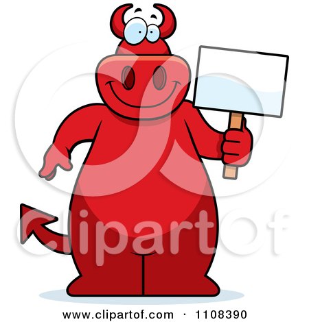 Clipart Big Red Devil Holding A Sign - Royalty Free Vector Illustration by Cory Thoman
