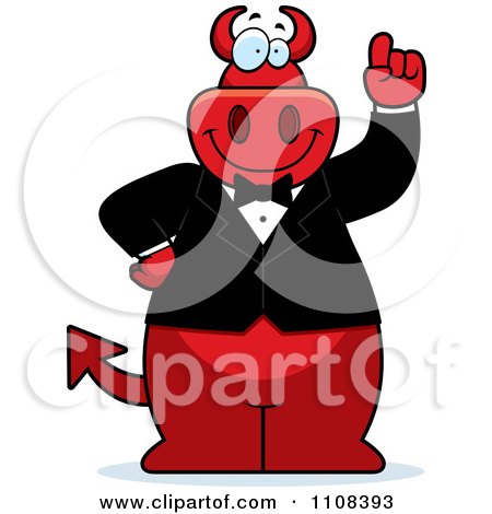 Clipart Big Red Devil With An Idea Wearing A Tux- Royalty Free Vector Illustration by Cory Thoman