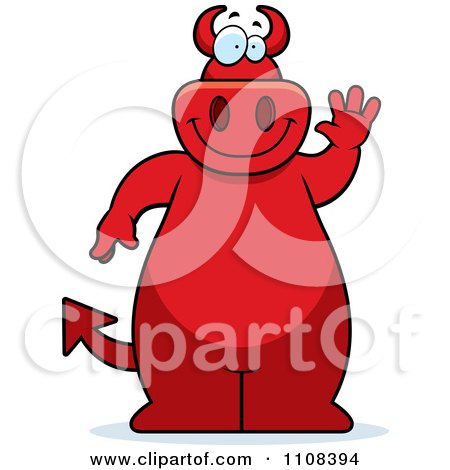 Clipart Big Red Devil Waving - Royalty Free Vector Illustration by Cory Thoman