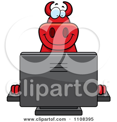 Clipart Big Red Devil Using A Computer - Royalty Free Vector Illustration by Cory Thoman